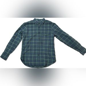 Abercrombie plaid button down shirt, size adult small, Green, and blue.